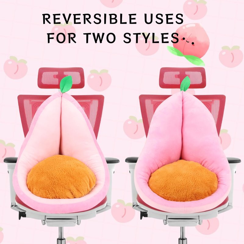 Sexysamba Cute Fruit Gaming Chair Cushion with Backrest Non-Slip, Comfy Kawaii Computer Chair Pad for Gamer Chair Seat Cushion Armchair Pillow for Office Desk Home Decor,20"x23",Peach