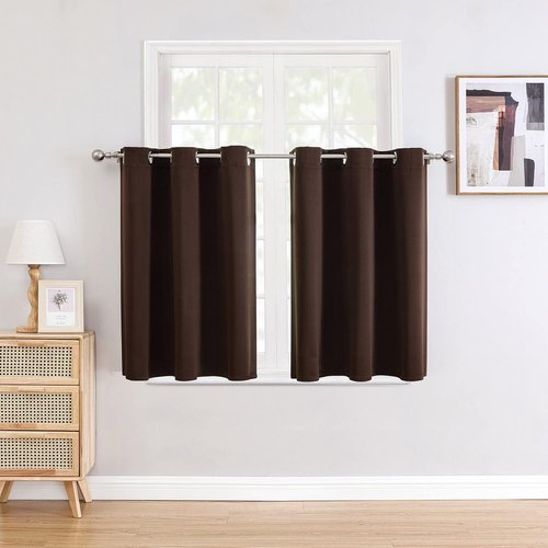 ChrisDowa Small Window Curtains - Grommet Thermal Insulated Room Darkening Panels, Brown (52 x 36 Inch)
