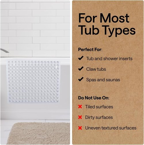 GORILLA GRIP Bath Tub Shower Mat - Machine Washable, Soft & Slip-Resistant, 35x16 Inch, Clear