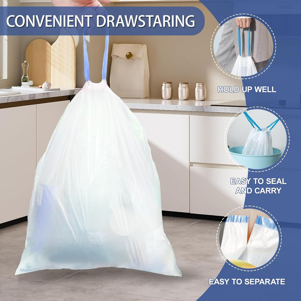 Regine Switzerland 240 Count Drawstring Trash Bags - 4 Gallon White Unscented Wastebasket Liners for Home & Office