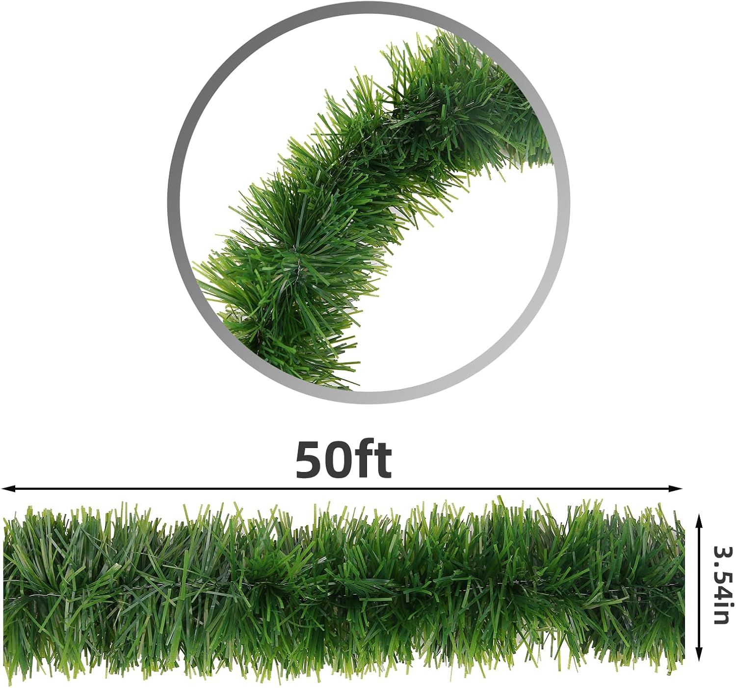 Skiennix Green Garland - 50Ft Non-Lit Tinsel Stems for Christmas Decor | Indoor & Outdoor Holiday Home Accents