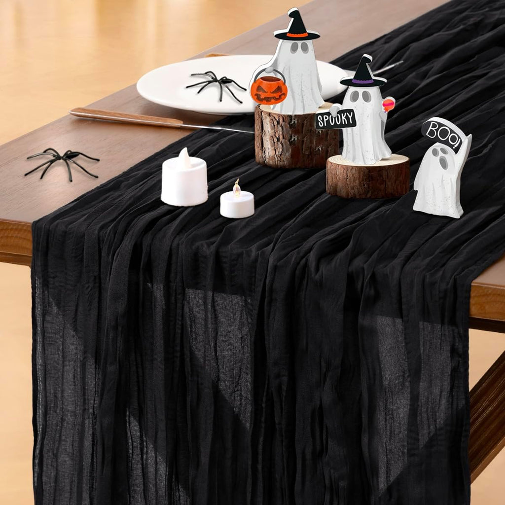 Socomi Black Cheesecloth Table Runner - 120 Inch Boho Rustic Gauze for Weddings & Events