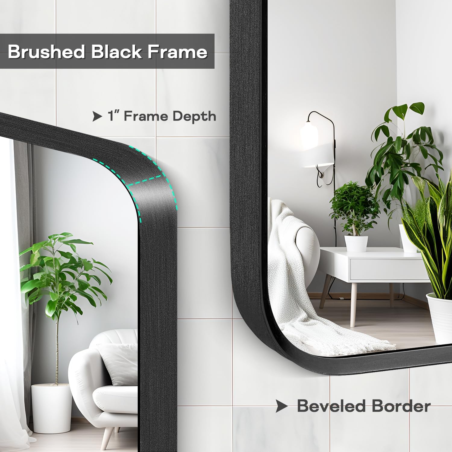 Regine Switzerland Black Framed Bathroom Mirror - Matte Rounded Corner Vanity Mirror | 24" x 32", Anti-Rust, Tempered Glass