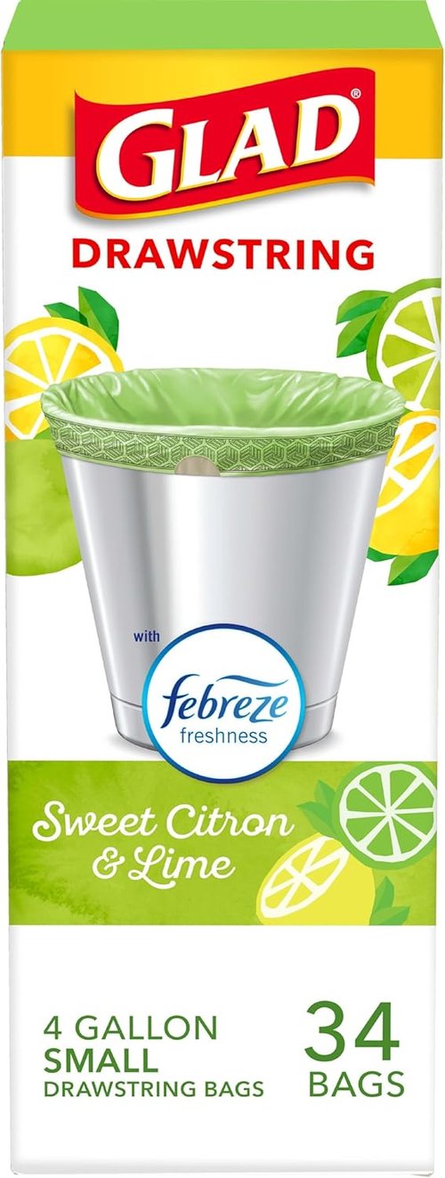 Glad Small Kitchen Trash Bags - 4 Gallon, Febreze Sweet Citron & Lime Scent, 34 Count