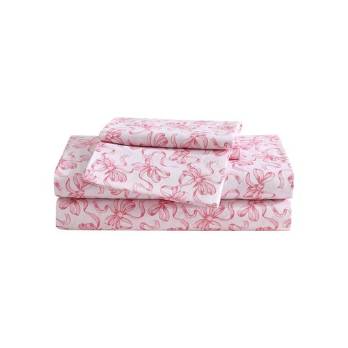 Betsey Johnson - Full Size Sheet Set, Ultra-Soft Bedding with Smooth & Silky Feel, Deep Pockets, Bed Sheets with Matching Fitted Sheet & Pillowcases (Ballet Bows Pink)