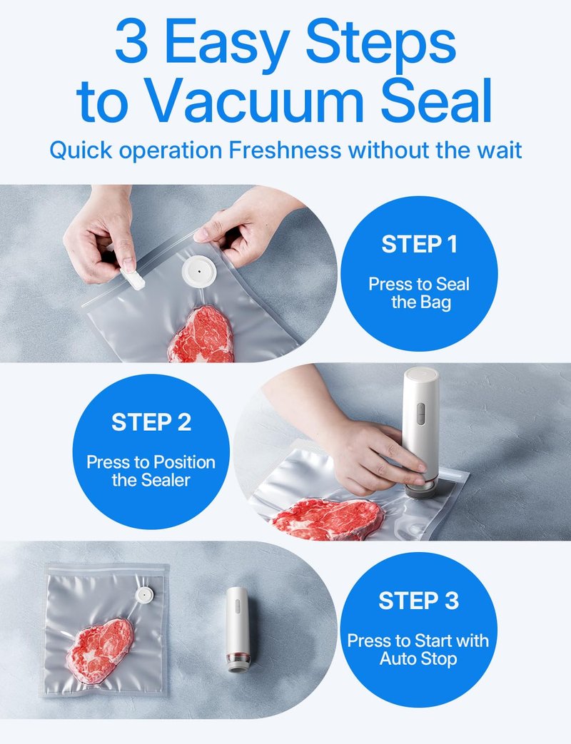 AMAZING FLOWER Vacuum Sealer for Food with Visible Water Tank, Portable Handheld Vacuum Sealer Machine, Cordless Compact Sealer with 30 Reusable Vacuum Bags for Fresh & Save Meal Prep