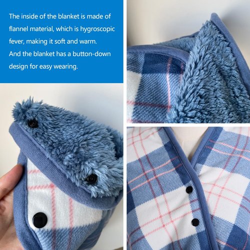 Missmat-Wearable Blanket, Poncho Throw with Buttons (55" L x 39.3" W), Comfy Plaid Shawl for Office, Bed, Sofa and Outdoors, All Seasons（Blue