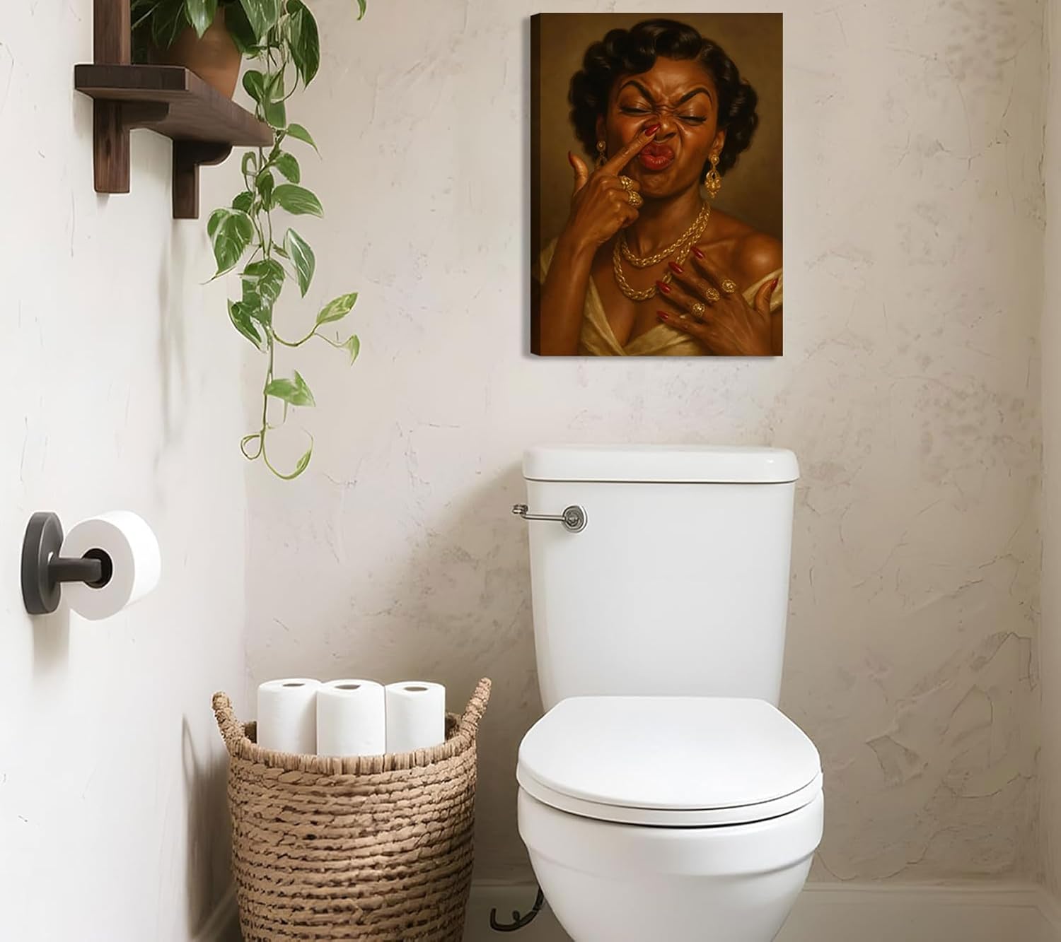 Skiennix Framed Black Woman Canvas Wall Art - Humorous African American Bathroom Decor | 12x16in