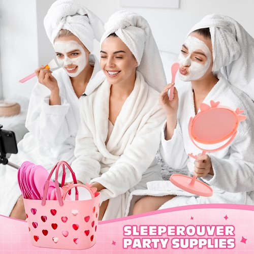 giftlyze 88 Pcs Spa Party Favor Supplies Bulk, Include Pink Basket, Mixing Bowl Set, Mirror, Headband, Scrunchies, Hair Brush, Loofah, Disposable Slipper for Spa Sleepover Birthday Party (Pink)