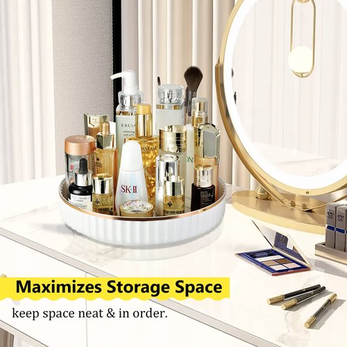 2 Pack 10" Fluted Lazy Susan Organizer, Turntable Spice Rack for Cabinet, Kitchen, Pantry Organizer and Storage, Fridge, Bathroom Vanity Countertop, Under Sink Organizing, Expandable Lazy Susan-White