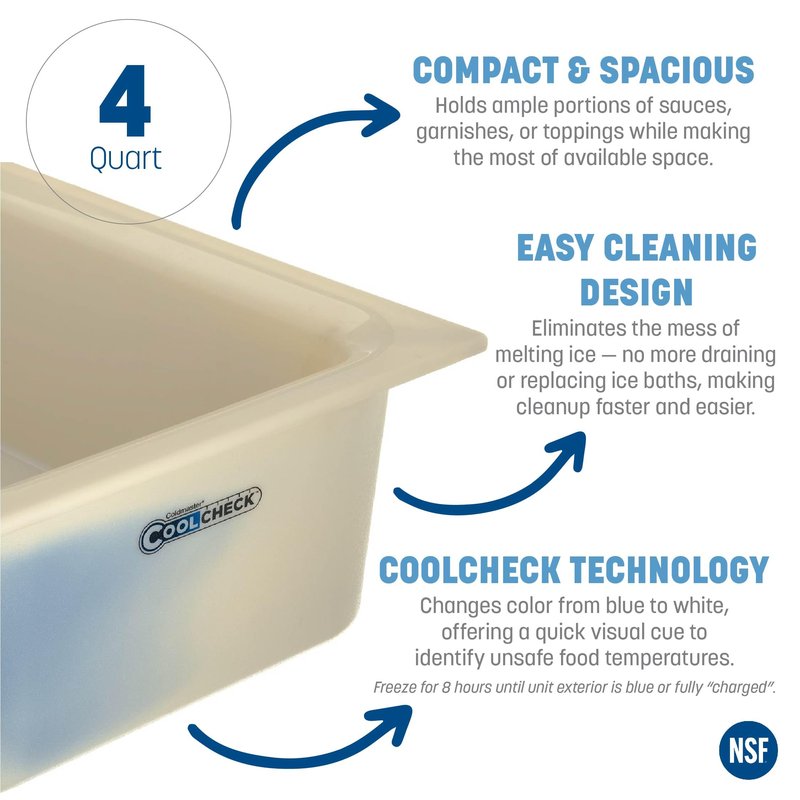Carlisle FoodService Products CM1102C1402 Coldmaster CoolCheck 6" Deep Third-Size Insulated Food Pan, 4 Quart, Color Changing, White and Blue