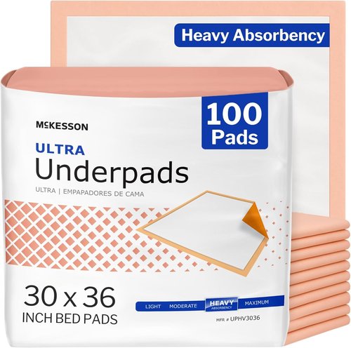 McKesson Disposable Bed Pads - Heavy Absorbency Underpads 30" x 36" | 100 Count for Adults & Babies