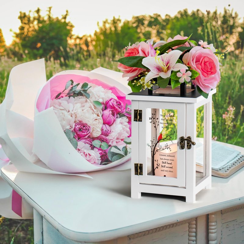 HN HAIINAA Memorial Lantern Sympathy Gift Bereavement Gift Idea with Sympathy Rose Flowers for Loss of Loved One Memorial Gift for Loss of Mother Father Brother Sister Husband