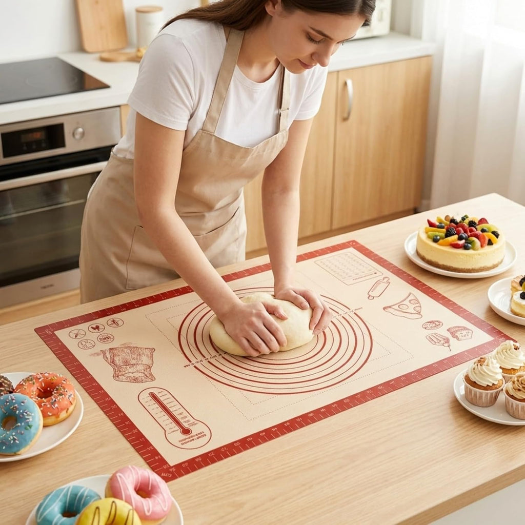 Silicone Baking Pastry Dough Mat - 26x16 Inch Nonstick Rolling Mat for Cookies & Bread | Thick, Reusable Kneading Board with Measurements