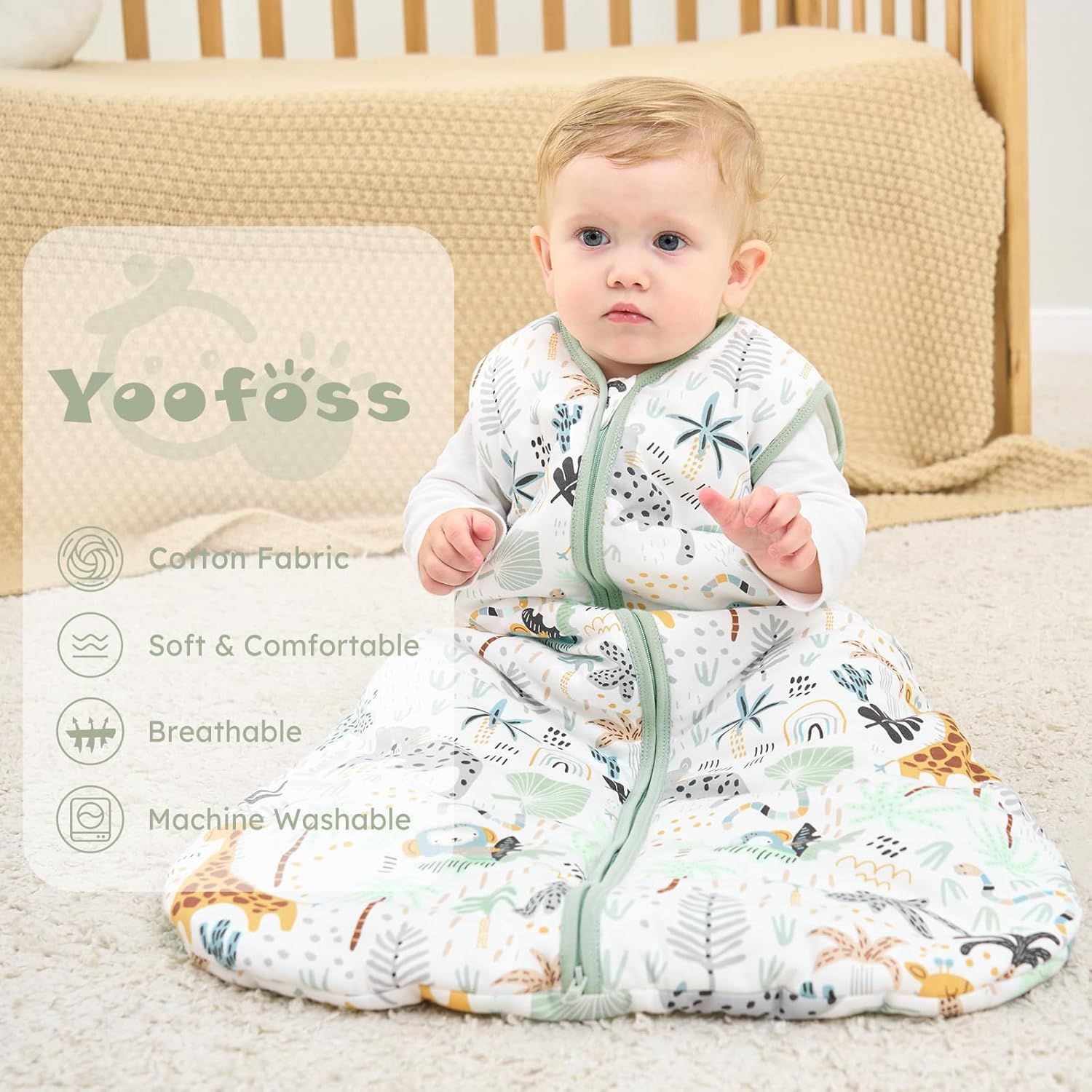 Yoofoss Baby Sleep Sack - 100% Organic Cotton Wearable Blanket for 12-18 Months | TOG 2.5, Warm & Comfy