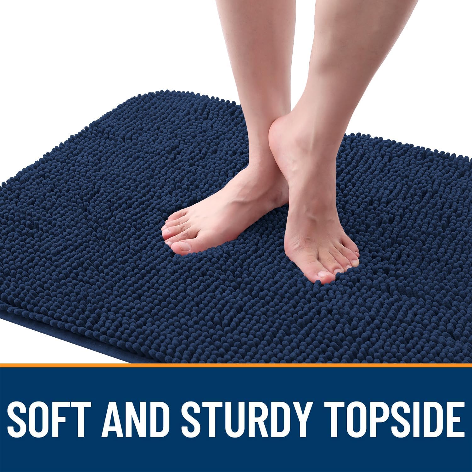OLANLY Dog Door Mat - Absorbent Non-Slip Chenille for Muddy Paws | 40x24 Dark Blue Quick Dry Doormat