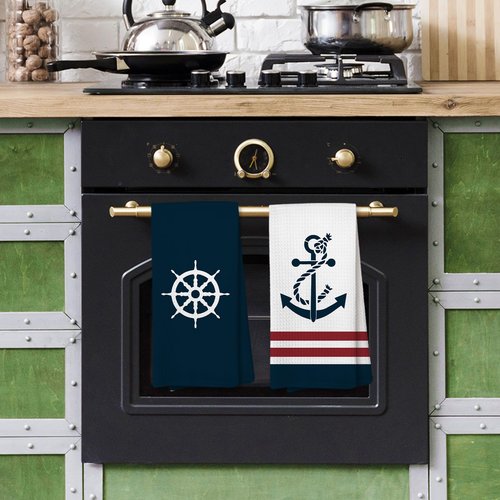 Liosei Nautical Hand Kitchen Towels, Boat Accessories,Nautical Bathroom Decor, Navy Blue Coastal Sailboat Dishtowels, Anchor Dish Towels Decoration 16 x 24 Inch Set of 4