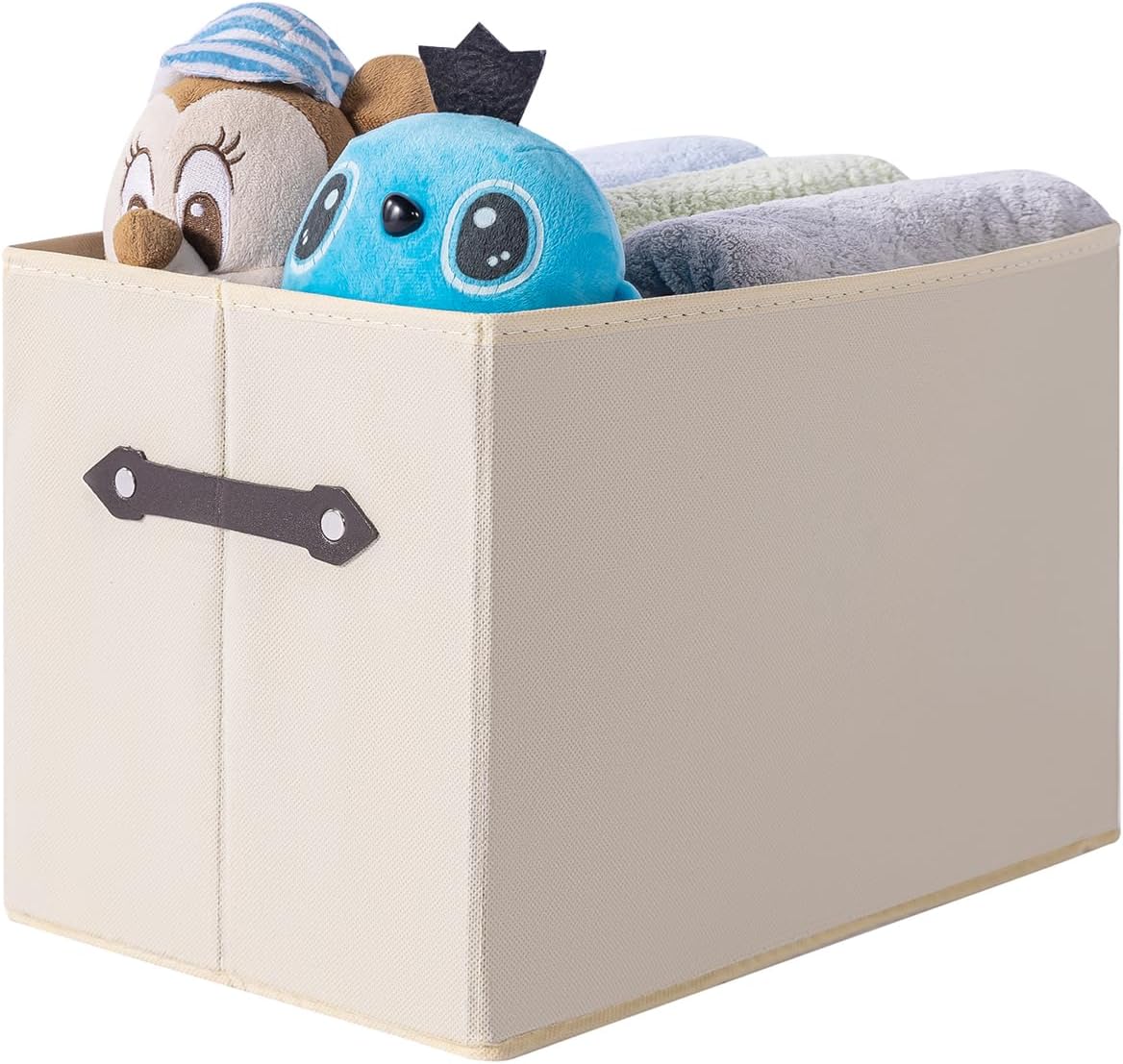 Skiennix Large Collapsible Storage Baskets - Decorative Fabric Closet Organizers | 14.9"x9.5", Creamy White