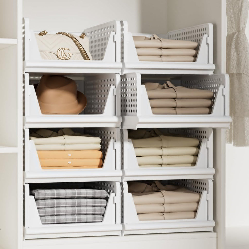 Proarea Stackable Storage Bins - 5 Pack Foldable Closet Organizer Baskets for Clothes | White