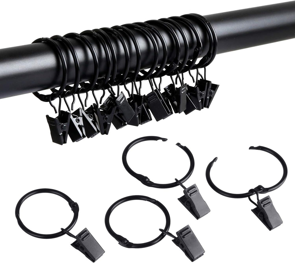 SPLF Metal Curtain Rings - 36 Pack Heavy-Duty Rustproof Clips | 1.22 Inch Interior Diameter, Black
