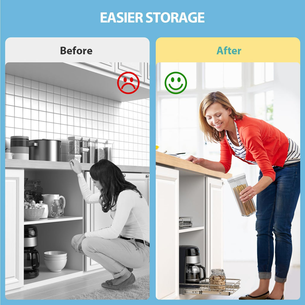 ZOINLIY Pull Out Cabinet Organizer, Versatile Slide Out Kitchen Organizers and Storage,Heavy Duty Drawer Cupboard Storage Basket, Smooth Sliding, Chrome Finish,22.8" W x 21" D