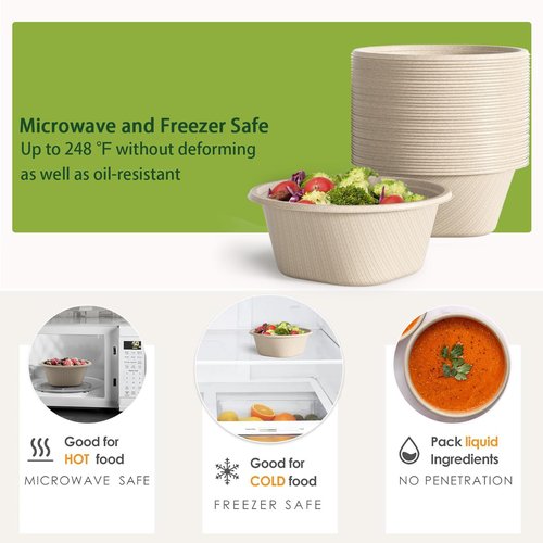 Homestockplus 32 Oz Deep Disposable Bowl, Paper Bowls Disposable Heavy Duty Compostable Bowls, Eco-friendly Sugarcane Bagasse Biodegradable Bowl for Soup, Salad, Dessert [50 Pack]