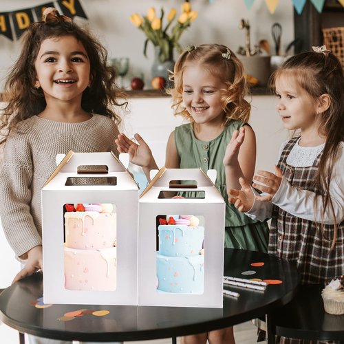 KBG Tall Cake Boxes with Window, Tiered Cake Boxes 10x10x12 & 12x12x14 Inch, Cake Carrier with 2 Cake Boards, Disposable Containers for 10 & 12 Inch
