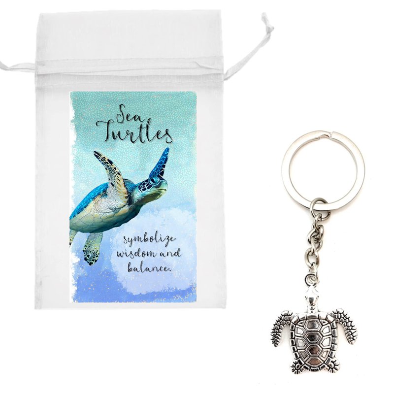 Smiling Wisdom | 20 Bulk Employee Staff Gifts | Mini Appreciation Greeting Cards and Turtle Keychain Gift Sets | 60 Pcs | Silver Sea Turtle