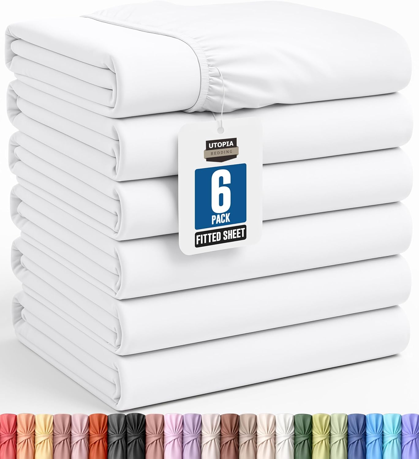 Utopia Bedding Queen Fitted Sheets - Soft Brushed Microfiber | Deep Pocket Bulk Pack of 6 - White