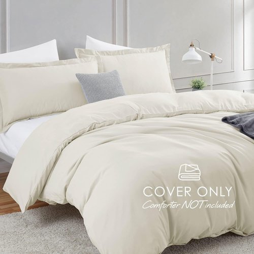 Hearth & Harbor Off White Duvet Cover - Soft 3-Piece Queen Bedding Set | 90x90 Inches with Button Closure