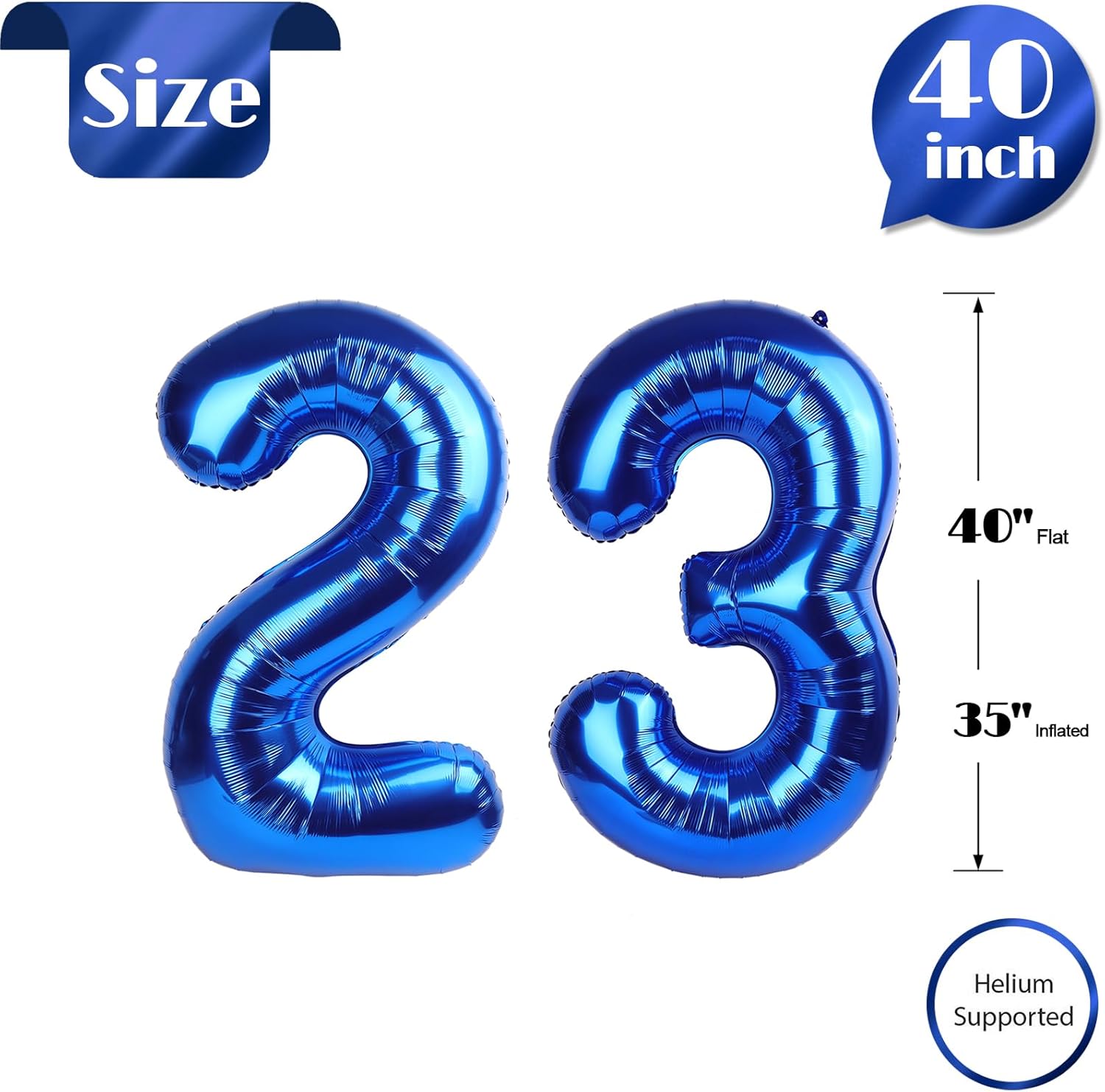 Number 23 Balloon - Navy Blue 40 Inch Birthday Decoration for 23rd Year Celebration