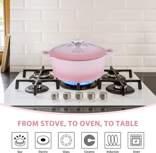 E-far 3 Qt Enameled Cast Iron Dutch Oven - Heavy Duty Nonstick Pot for Baking & Cooking | Pink