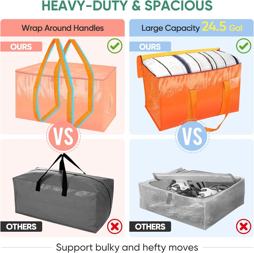 BALEINE Heavy-Duty Moving Bags - 8-Pack Oversized Storage Totes with Reinforced Handles (Orange)