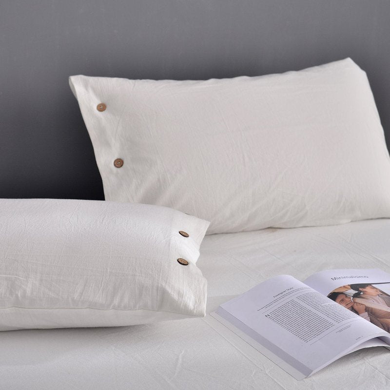 Doffapd Duvet Cover Queen, Washed Cotton Duvet Cover Set - 3 Piece (Queen, Off-White)