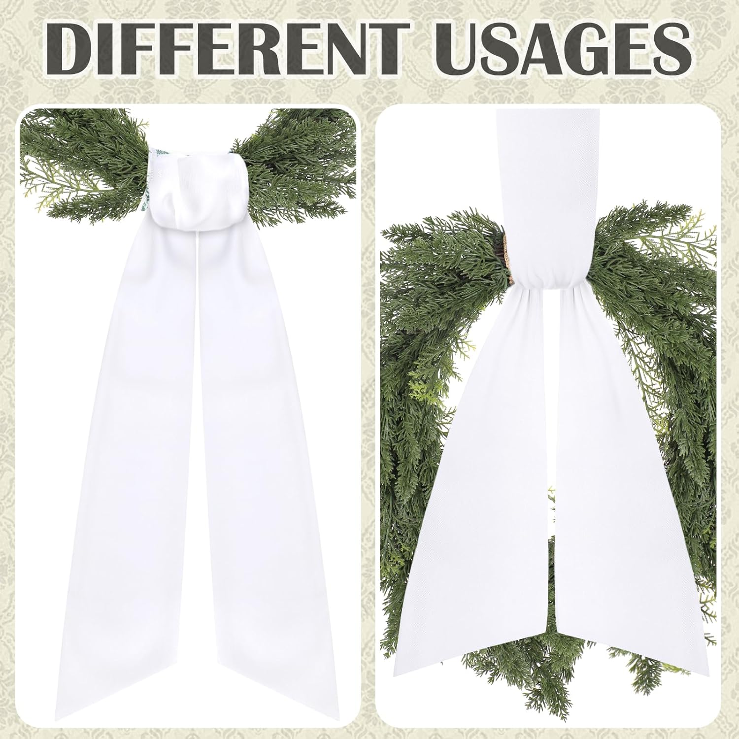 White Wreath Sash by [Brand Name] - 60-Inch Plain Sashes for Wreaths & Garlands | Indoor & Outdoor Use