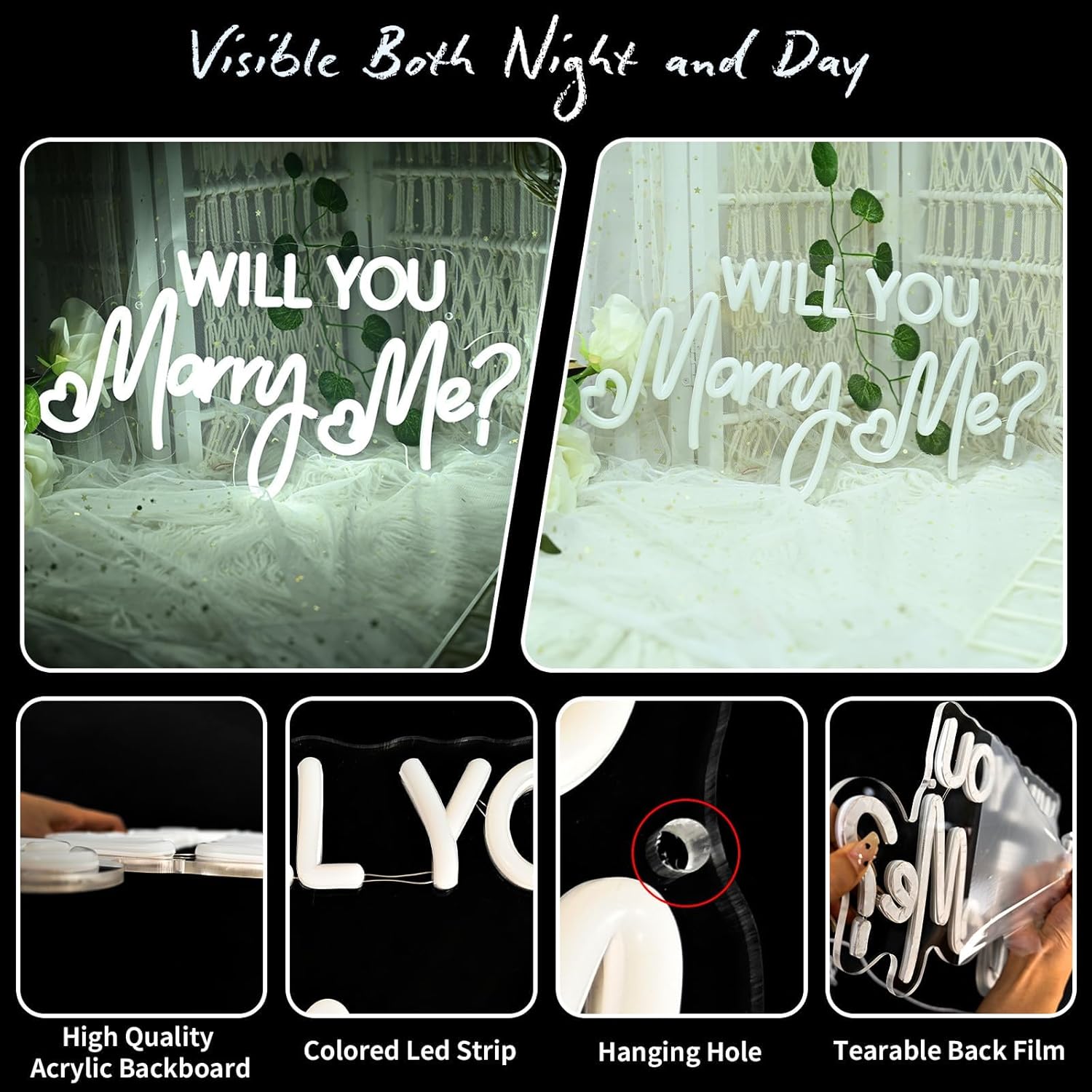 Will You Marry Me Neon Sign by [Brand Name] - 16.5 Inch Cool White LED Light for Proposal & Wedding Decor