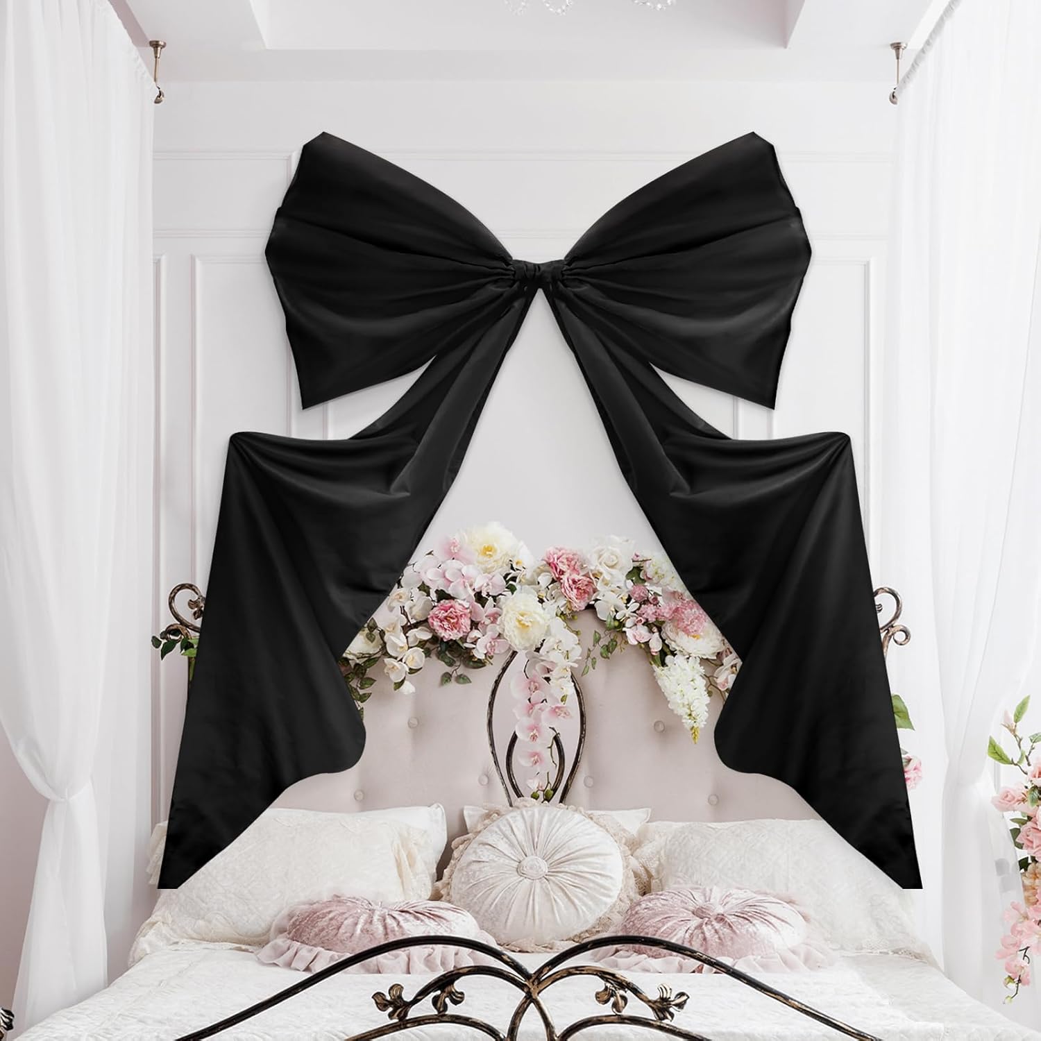 Wavwavw Giant Wall Bow Decorations - 39 x 72 Inch Black Ribbon for Birthday, Baby Shower & Wedding Decor