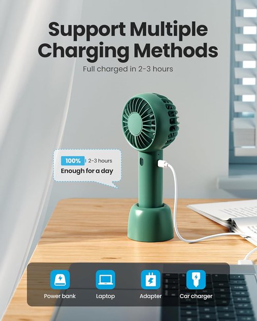 Gaiatop Mini Portable Fan - Cute Design, Rechargeable Battery, Handheld & Desktop | Navy Green, Lightweight