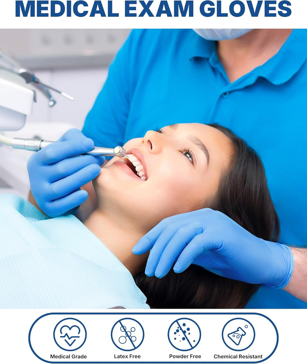 Schneider Vinyl Exam Gloves - Blue Disposable, Latex-Free & Powder-Free for Medical & Cleaning Use
