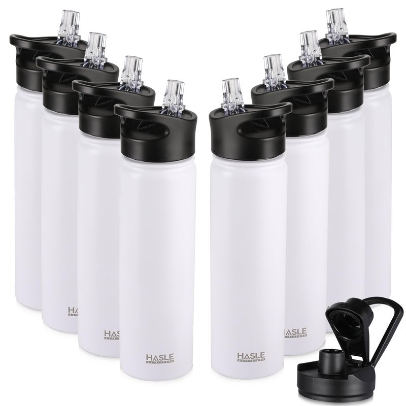 HASLE OUTFITTERS Insulated Water Bottle 22 oz Double Wall Stainless Steel Water Bottle Wide Mouth with Straw Lid & Spout Lid Keeps Cold or Hot(White,8)