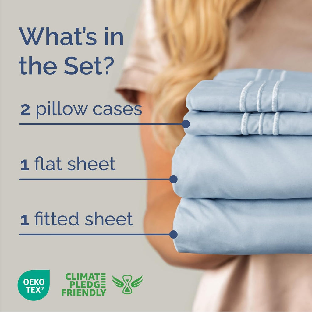 Regine Switzerland Cal King Sheet Set - Comfy Cooling Bedding - Soft, Wrinkle-Free, Deep Pockets - Sky Blue