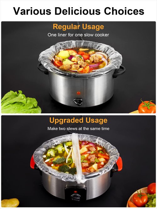 SMARTAKE Slow Cooker Liners, Extra Large Size 14"x 22" Disposable Cooking Bags, Fit 6QT to 10QT for Slow Cooker, Cooking Trays, Suitable for Oval & Round Pots, 60 Liners