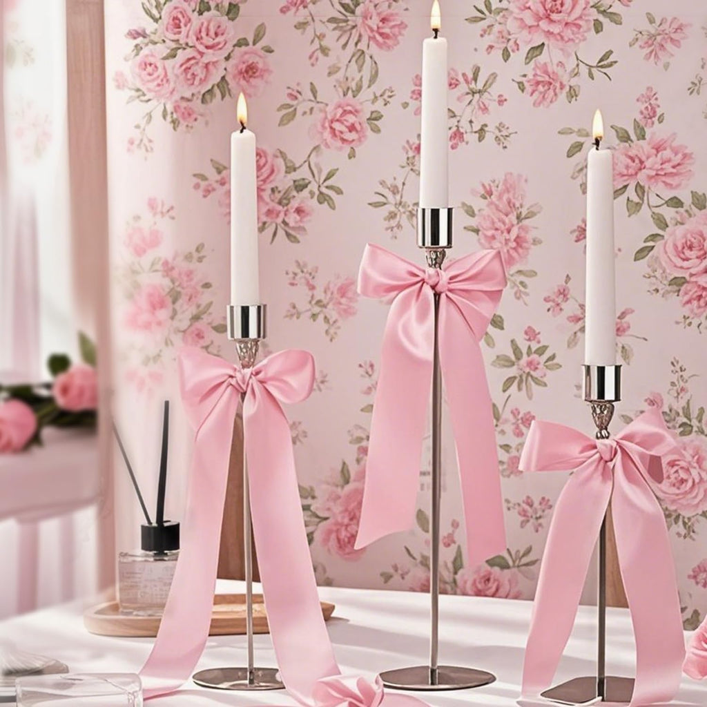 Regine Switzerland 16-Piece Pink Candlestick Bow Set - 13-Inch Decorative Ribbons for Weddings & Home Decor