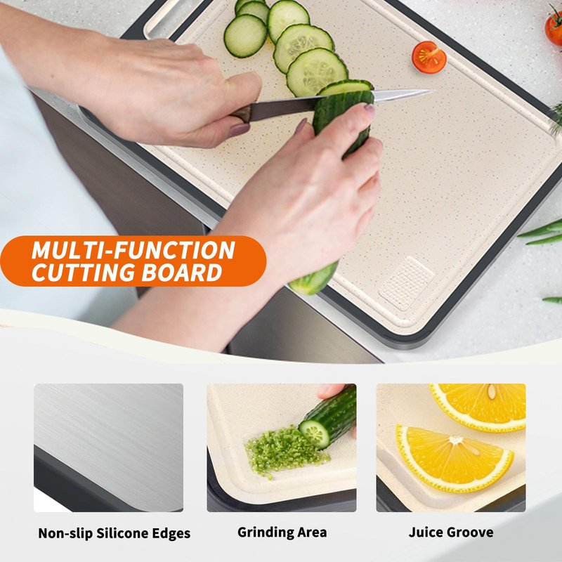 Cutting Board for Kitchen, Cutting Board Double Sided Food Grade, Pure Titanium and Wheat Straw PP Non-slip durable and easy to clean (Large)