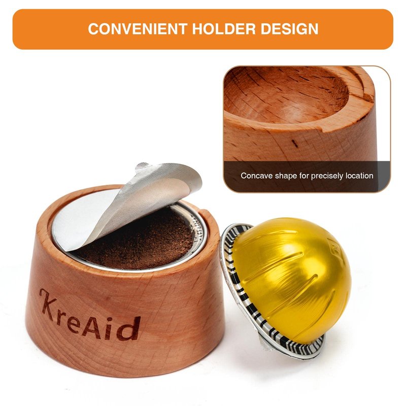KreAid Reusable Vertuo Capsule Kit for Reusable Nespresso Pods with 100 Pcs Aluminum Foil Seal Lids Holder, Spoon and Brush Refillable Vertuoline Capsules