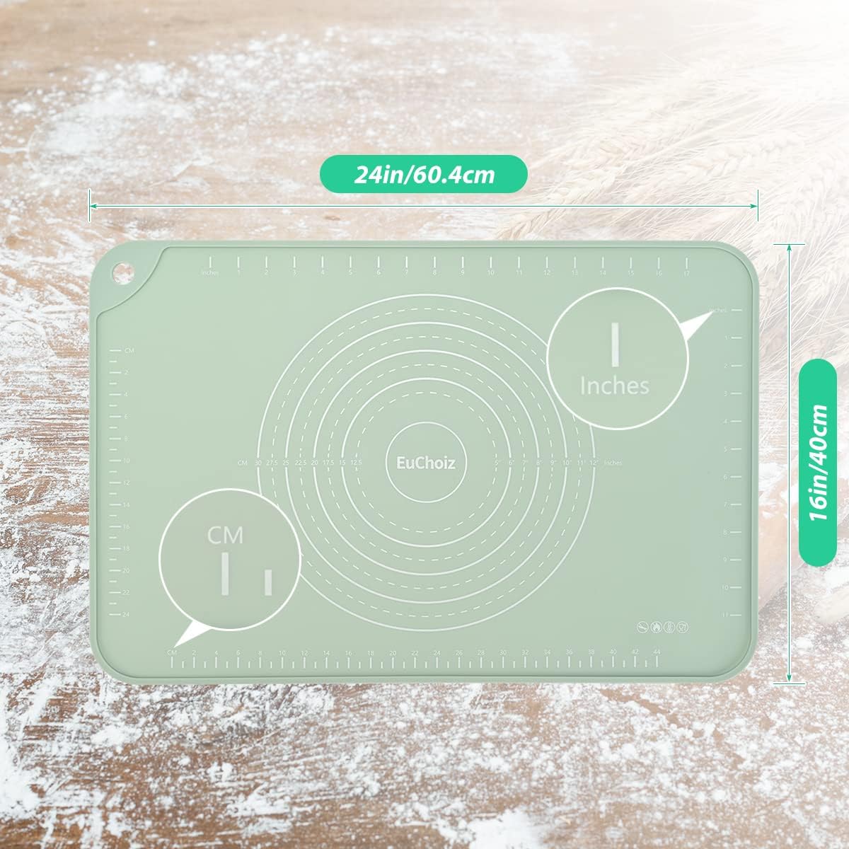 Skiennix Silicone Pastry Mat - Extra Thick Non-Stick Baking Mat | 24"x16" Food Grade Dough Roller