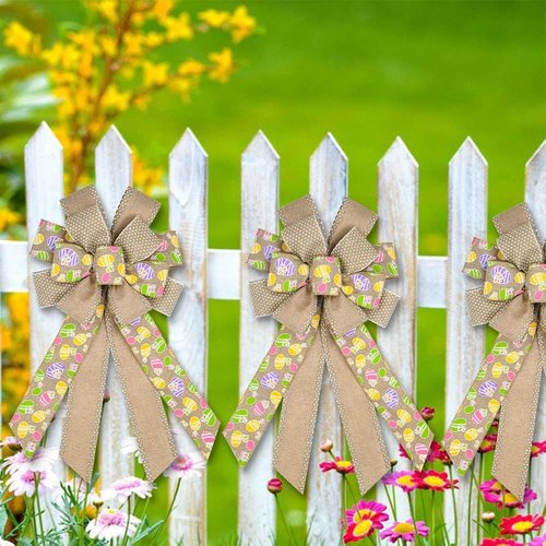 Estivaux Large Easter Wreath Bow - Flaxen Burlap Holiday Decoration for Indoor/Outdoor Use