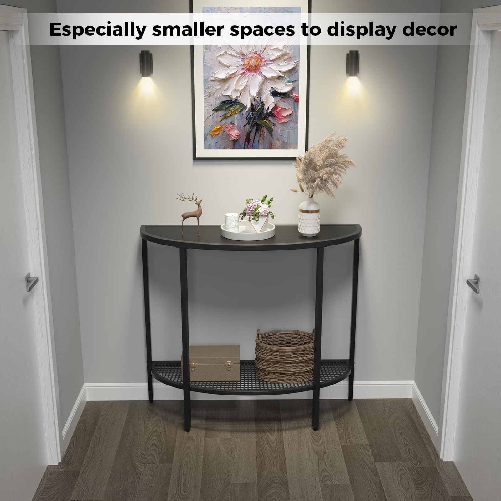 SAYGOER Glass Half Moon Console Table 2 Tier Narrow Entryway Table with Gold Metal Frames, Modern Couch Table Small Entry Way Tables, Easy Assembly, Clear Glass Gold Frames