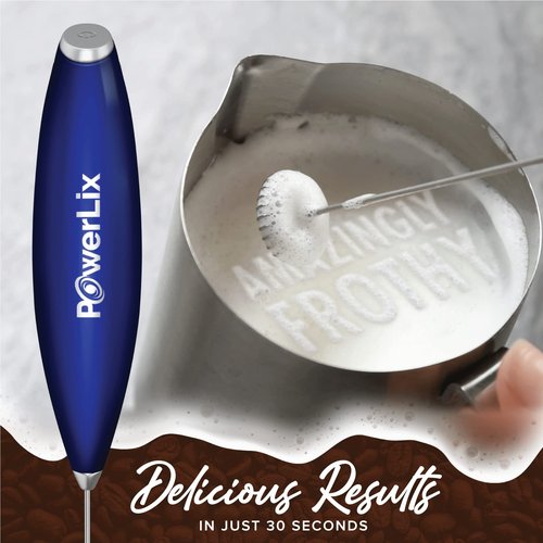 PowerLix Powerful Handheld Milk Frother With Stand Battery Operated Foam Maker Frother Wand For Coffee (A Black) (Deep Blue)