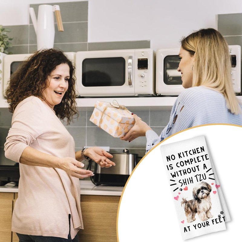ArtisaEura Shih Tzu Funny Dog Kitchen Towels - Shih Tzu Waffle Weave Hand Towels for Woman,A Kitchen is Not Complete Without A Shih TzuDish Towel for Bathroom,Dog Lovers Gift for Women,16×24 Inch